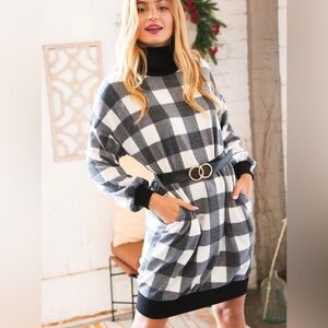Haptics Plaid Black and White Turtleneck Dress 2X 3X